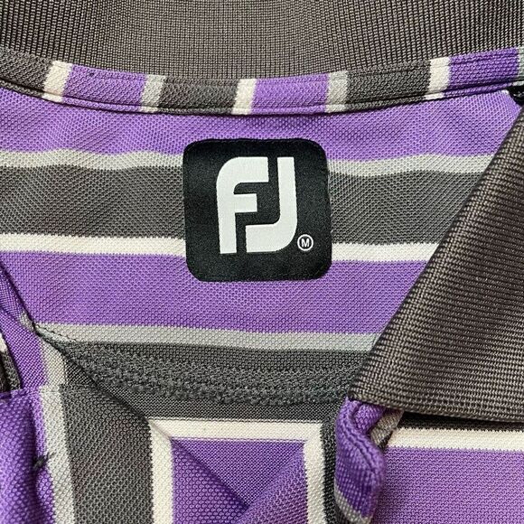 FJ Footjoy Golf Polo Shirt Mens Size Medium Purple Stripe Collared Stretch - Picture 7 of 7